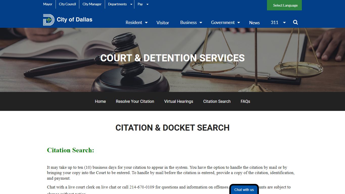 Court & Detention Services Citation and Docket Search - City of Dallas