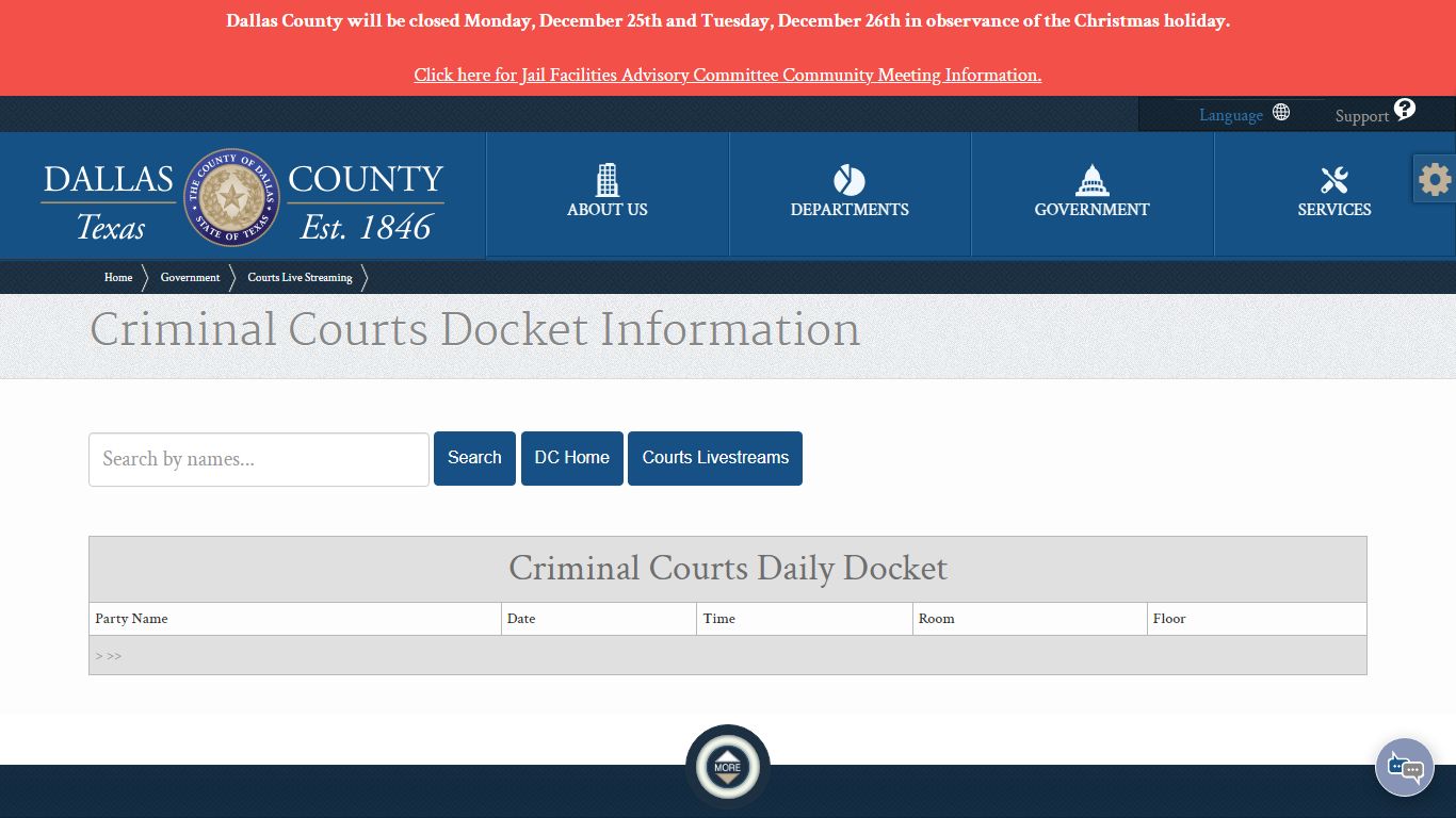Criminal Courts Docket Information - Dallas County